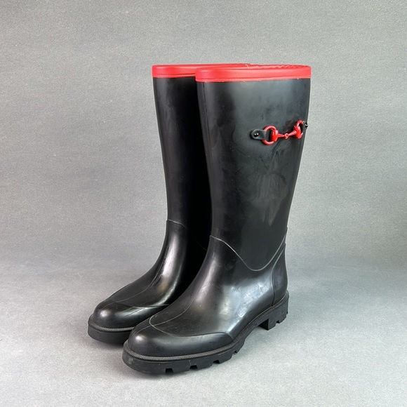 Gucci horsebit black and red rain boots. Size 37. - Picture 2 of 13